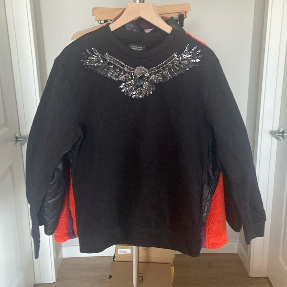 ZARA MAN Eagle Sequin Sweatshirt Crewneck M Black